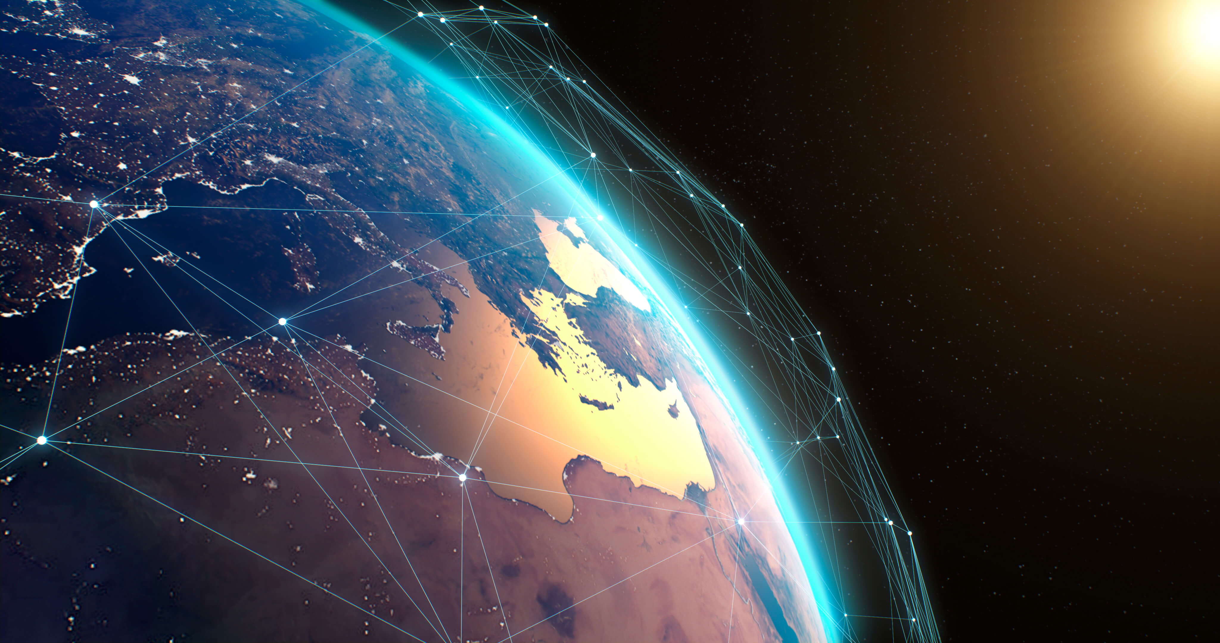 Planet Earth with dots showing connection between different countries