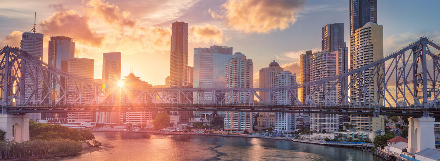 Brisbane City and Story Bridge during a sunset