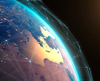 Planet Earth with dots showing connection between different countries