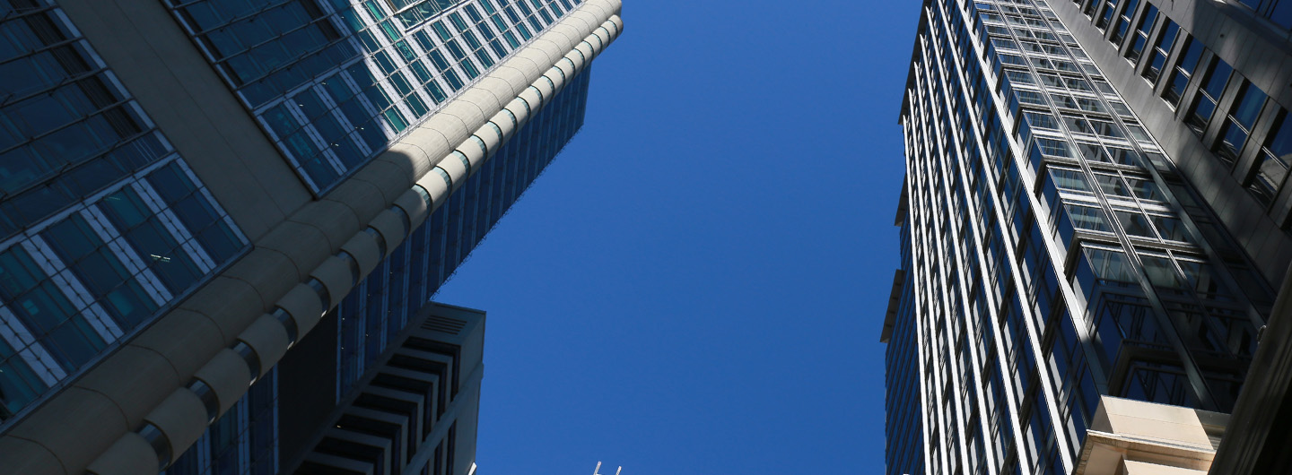 Blue sky with skyscrapers