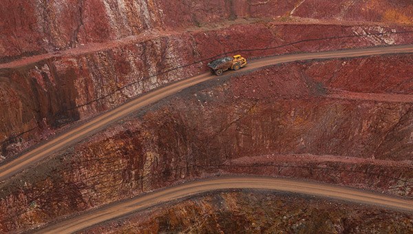 Spot colour mine truck.